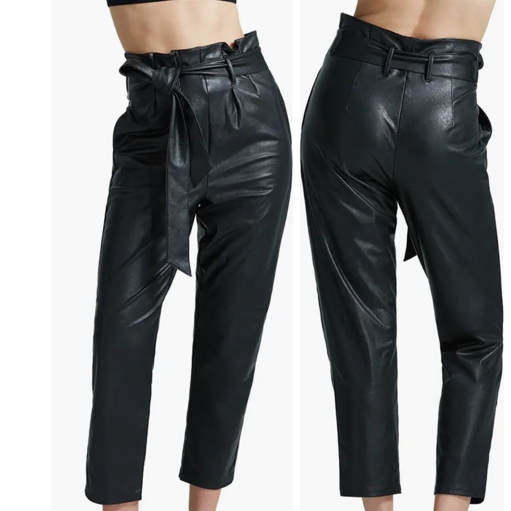 NEW! COMMANDO Paperbag Waist Faux Leather Crop Pants, BLACK SIZE SMALL 0826